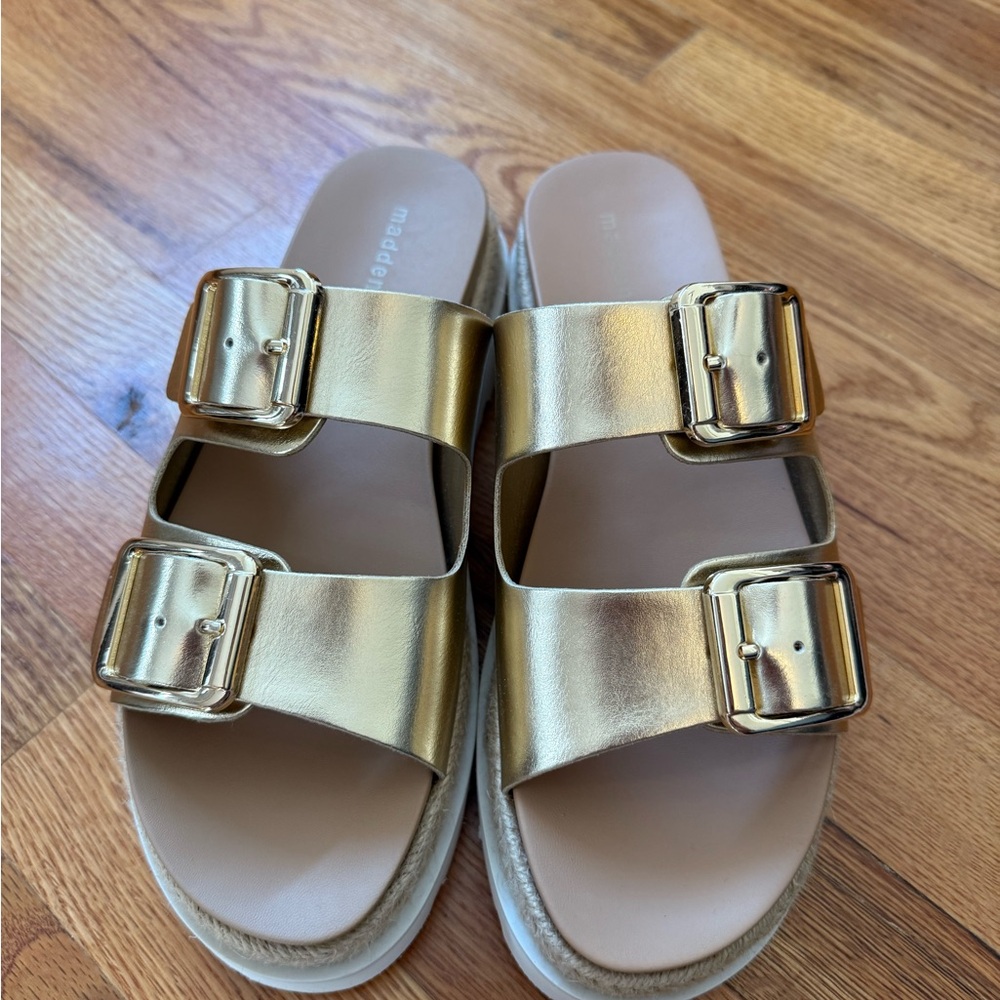 Madden Girl Mythical Espadrille Platform Metallic Gold Sandals - Picture 2 of 5